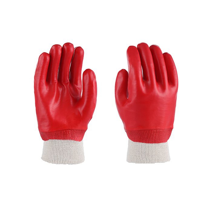 Găng tay đan cổ tay PVC màu đỏ